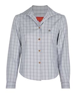 Vivienne Westwood Overlap Collar Checked Shirt, Cotton, Grey, UK8