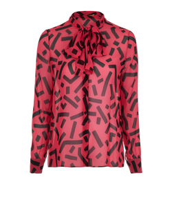 Yves Saint Laurent Printed Blouse, Silk, Pink, Sz 10, 3*