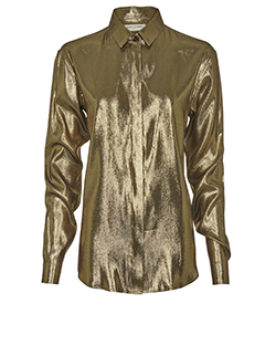 Saint Laurent Tie Neck Metallic Sheen Shirt, Lame Silk, Gold, UK12