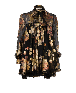 Saint Laurent Blouse with Lame Flowers, Silk, Black/Gold, UK 12, 3*