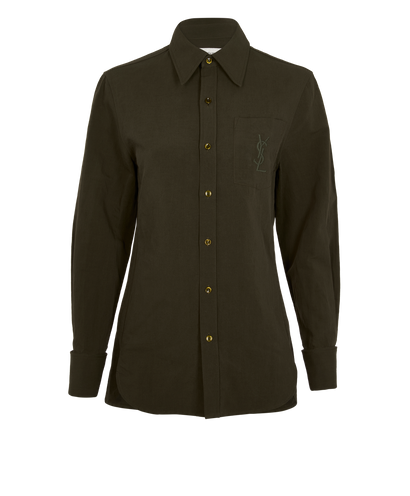 Saint Laurent Logo Shirt, &pound;395, Clothing, Khaki, Cotton/Linen, Front view