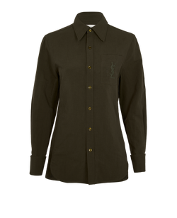 Saint Laurent Logo Shirt, Cotton/Linen, Khaki, UK10, 2*