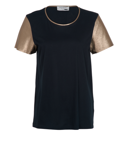 Yves Saint Laurent Short Sleeve Top, &pound;80, Clothing, Black, Cotton/Leather, Front view