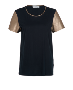 Yves Saint Laurent Short Sleeve Top, Cotton/Leather, Black, UK16, 2*