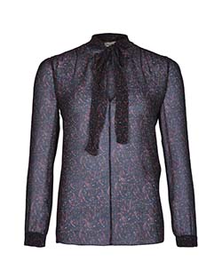 Saint Laurent Paisley Sheer Long Sleeve Top, Silk, Blue/Red, UK 10