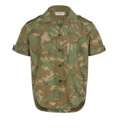 Saint Laurent Camouflage Short-Sleeve Shirt, &pound;120, Clothing, Green, Cotton/Polyester (Polymer), Front view