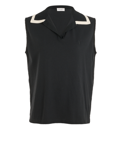 Saint Laurent Sleeveless Pique Polo, &pound;250, Clothing, Black, Cotton, Front view