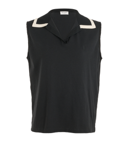 Saint Laurent Sleeveless Pique Polo, Cotton, Black, Sz S, 3*