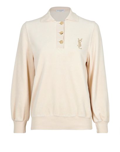 Yves Saint Laurent Logo Vintage Velvet Polo Top, front view