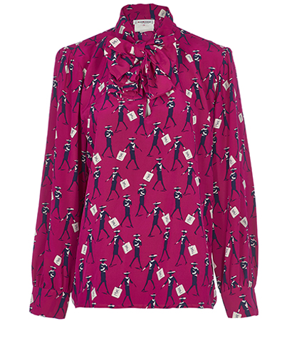 Yves Saint Laurent Vintage Printed Pussy Bow Blouse, front view