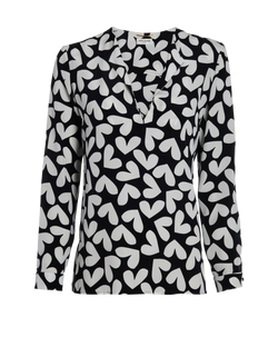 Saint Laurent Heart Print Blouse, Silk, Black/White, UK12, 3*