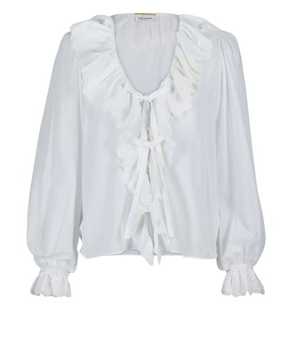 Saint Laurent Ruffle Blouse, &pound;150, Clothing, White, Cotton/Lace (Cotton), Front view