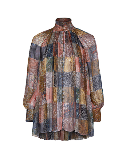 Zimmermann Printed High Neck Smock Top, front view