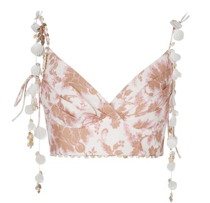 Zimmermann Printed Shell Trimmed Top, &pound;40, Clothing, Pink/White, Linen, Front view