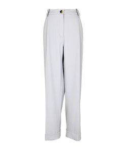 Ganni Pleated Wide-Leg High-Rise Trousers, Poly/Wool, Blue, UK12, 3*