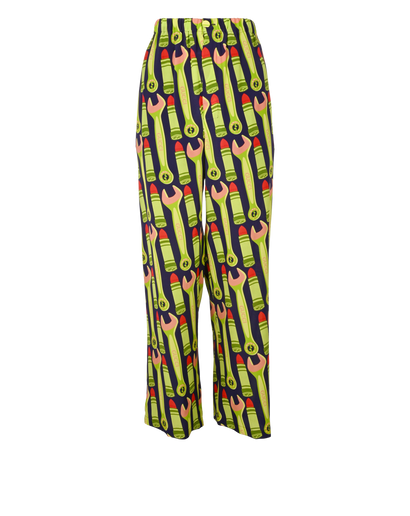 Gucci Lipstick And Spanner Trousers, £195, Clothing, Blue/Green, Silk, Front view
