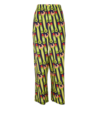 Gucci Lipstick & Wrench Wide Leg Trousers, £250, Clothing, Green/Navy, Silk, Front view