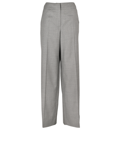 Chanel 99C Logo Plaque Wide Leg Trousers, &pound;550, Clothing, Grey, Wool, Front view