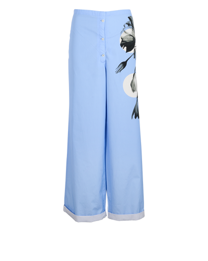 Prada Floral Print Wide Trousers, &pound;150, Clothing, Blue, Cotton, Front view
