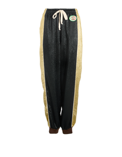 Gucci Lounge Joggers, Silk, Gold/Black, Sz L, 2*
