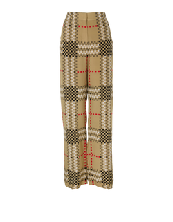 Burberry Pixel Check Wide-Leg Trousers, Silk, Beige, UK 8, 3*