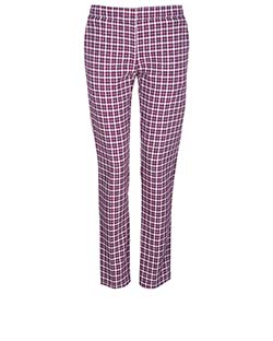 Burberry Checked Tapered Trousers, Cotton, 6, Red, 4*