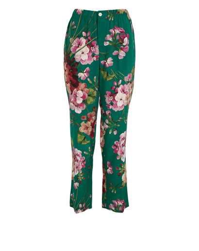Gucci Blooms Print Pyjama Pant, &pound;170, Clothing, Green/Pink, Silk, Front view