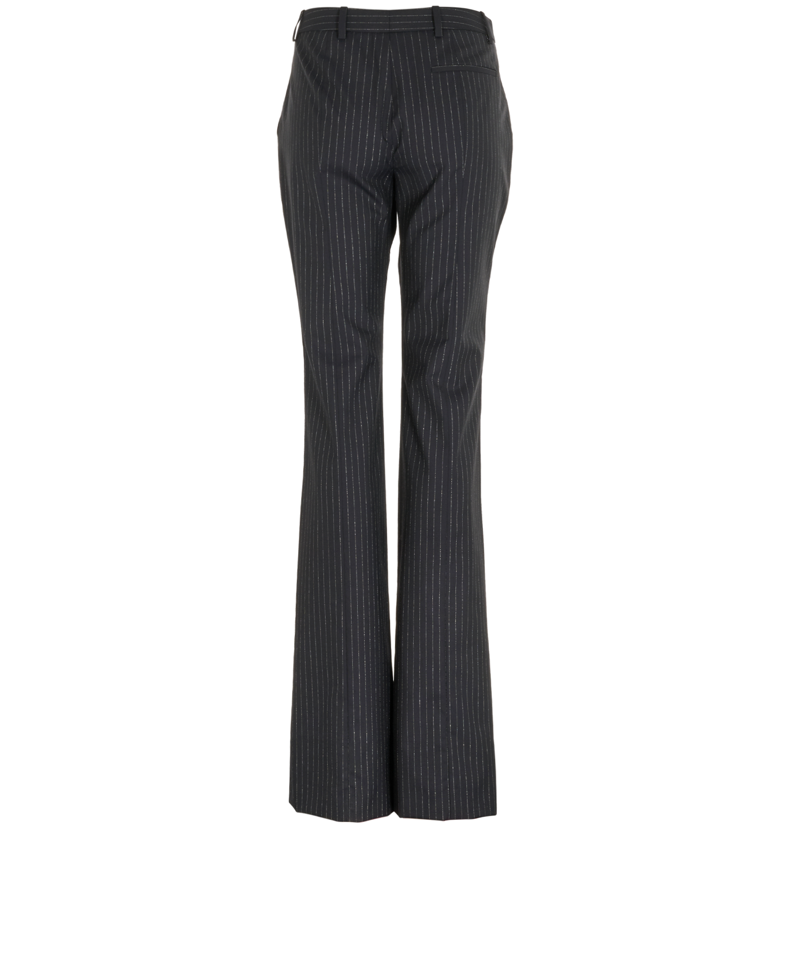 Alexander McQueen Metallic Pinstripe Flared Trousers, &pound;195, Clothing, Black, Wool, Back view