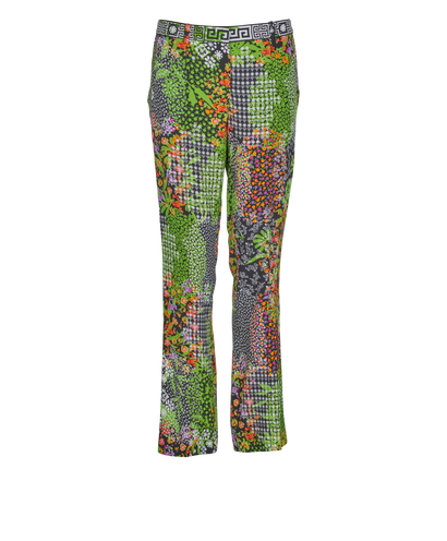 Versace Floral Print Trousers, &pound;190, Clothing, Green, Polyester, Front view