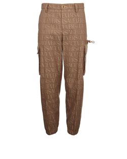 Versace All Over Cargo Pants, Mens, Polyester, Tan, UK30, 3*