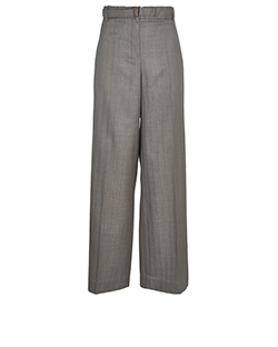 Yves Saint Laurent Pinstripe Belted Trousers, Wool/Silk, Grey/Pink, UK 10