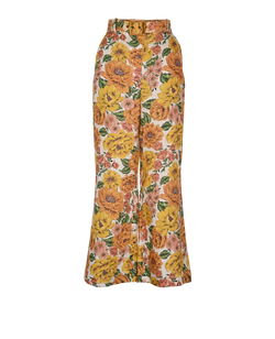 Zimmerman Floral Print Flared Trousers, Linen, Yellow/White, UK8, 2*
