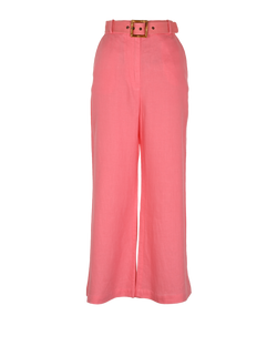 Zimmerman Belted Wide-Leg Trousers, Linen, Pink, UK10, 2*