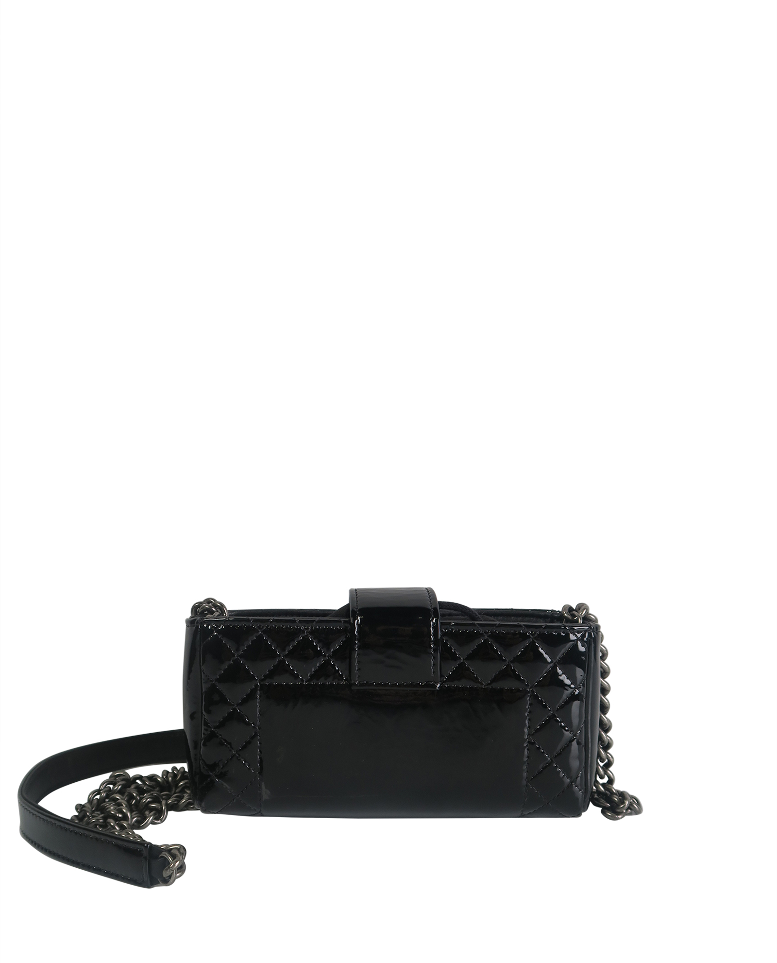 Chanel Black Patent Boy Reverso Mini Pochette Crossbody Bag at