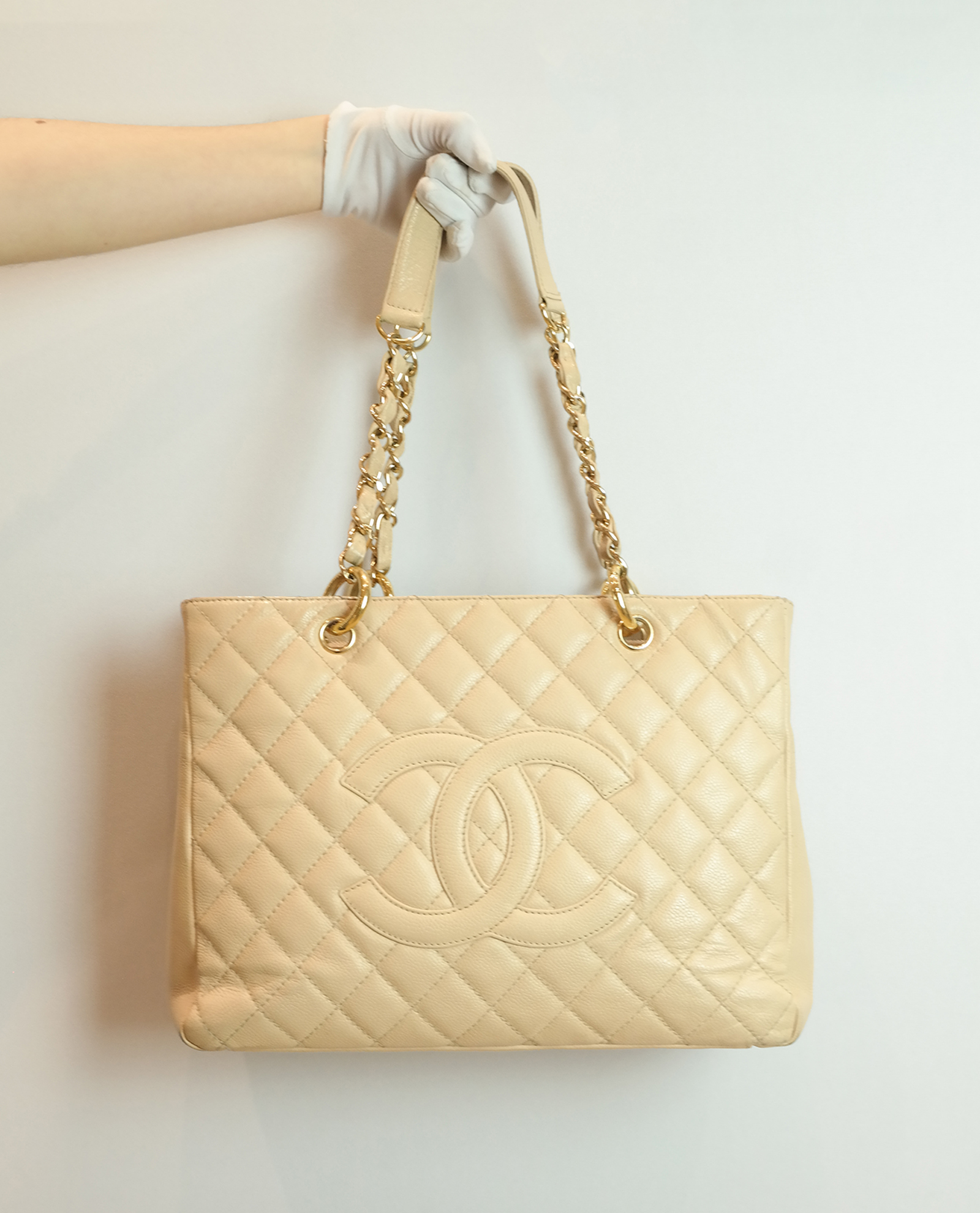 Chanel Cream Quilted Caviar Leather Grand Shopping Tote Chanel