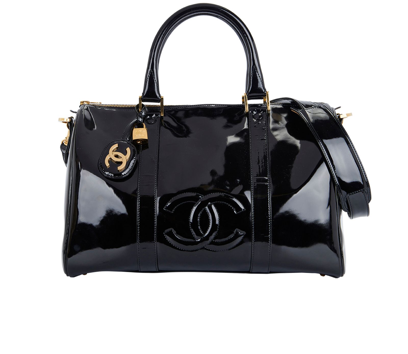 Chanel Black Patent Leather Vintage CC Boston Bag Chanel