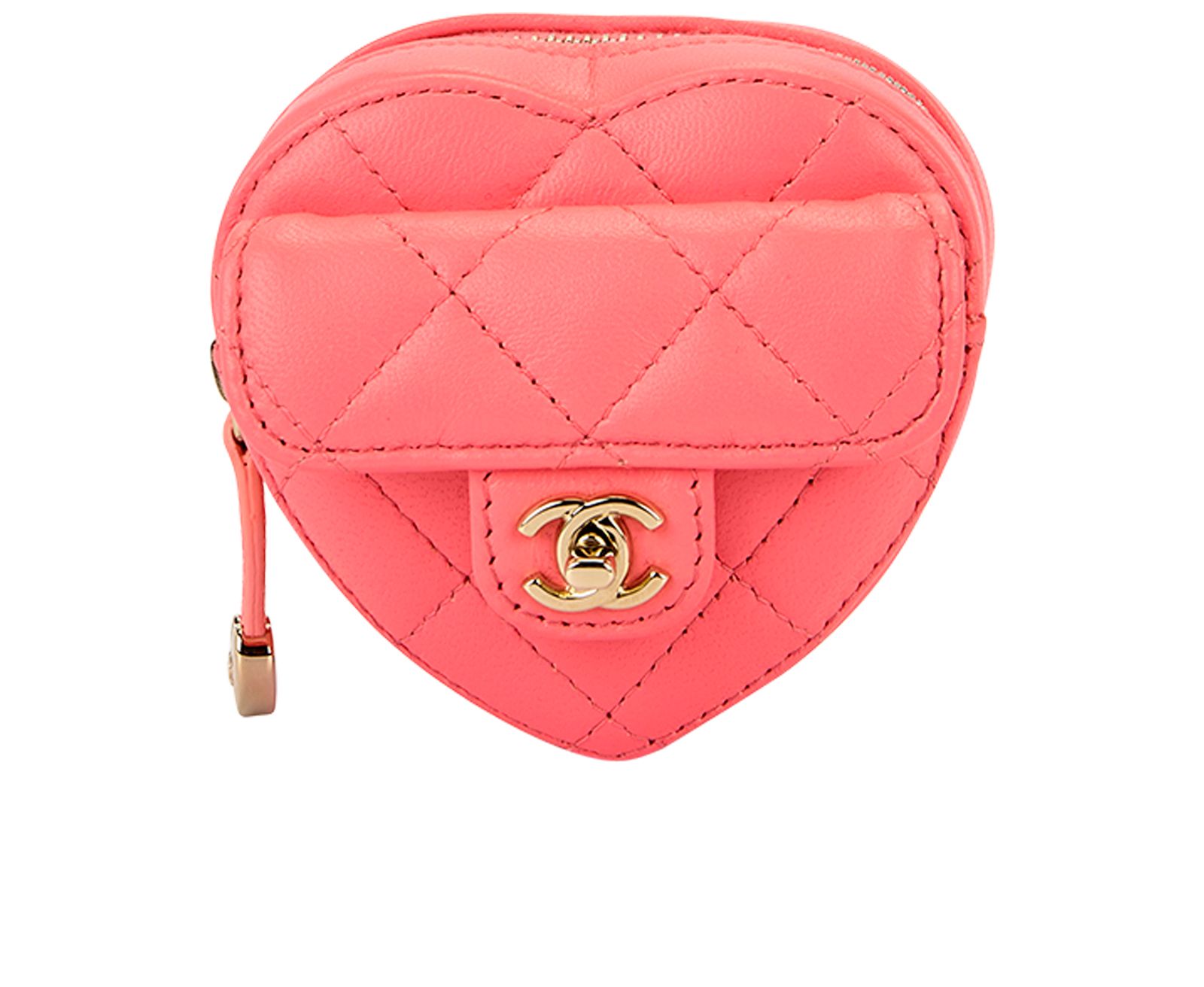 CHANEL Lambskin Quilted CC In Love Heart Zipped Arm Coin Purse