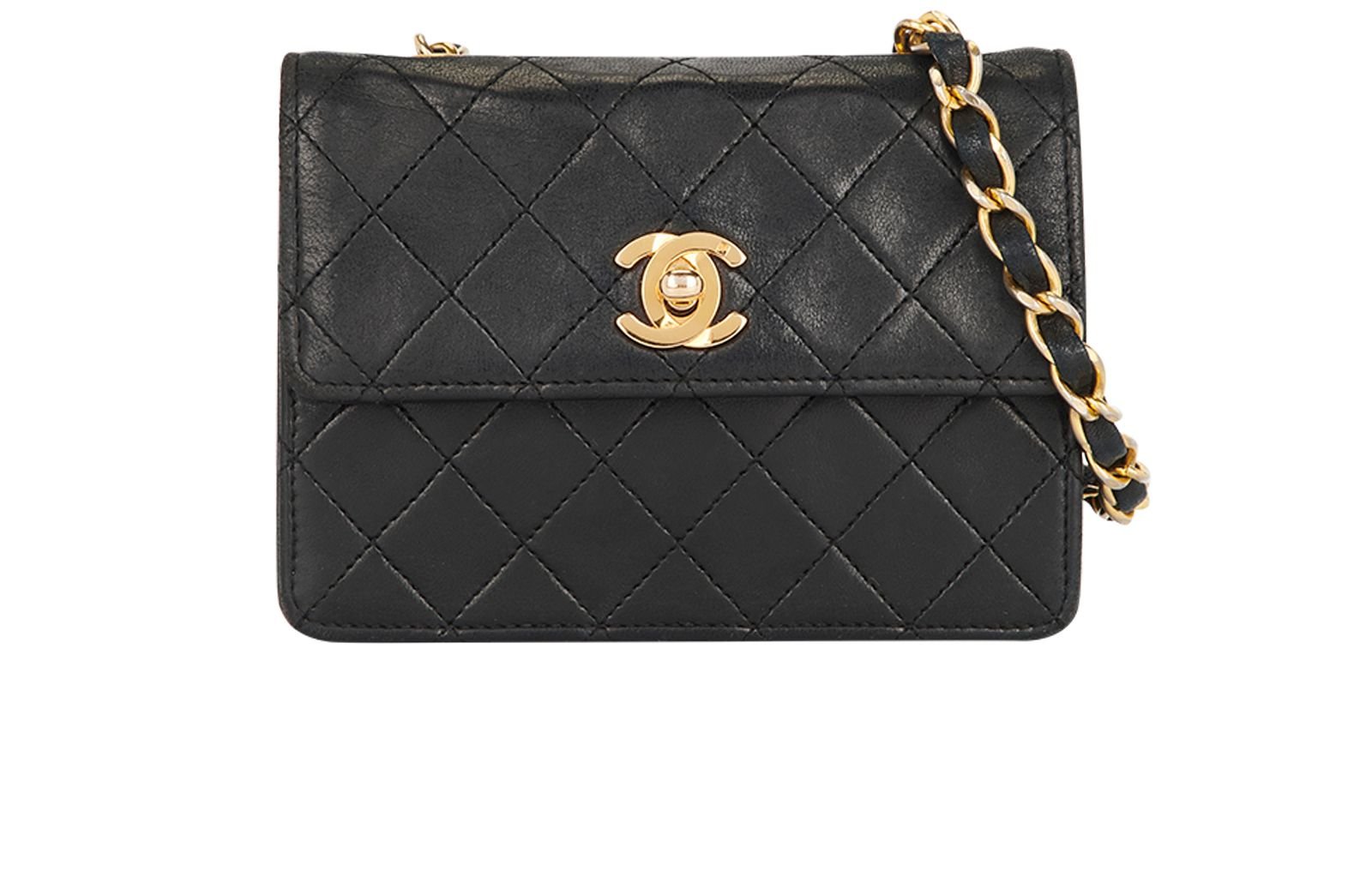 CHANEL Classic Flap Micro Mini Shoulder Bag Pochette Black Leather 02861