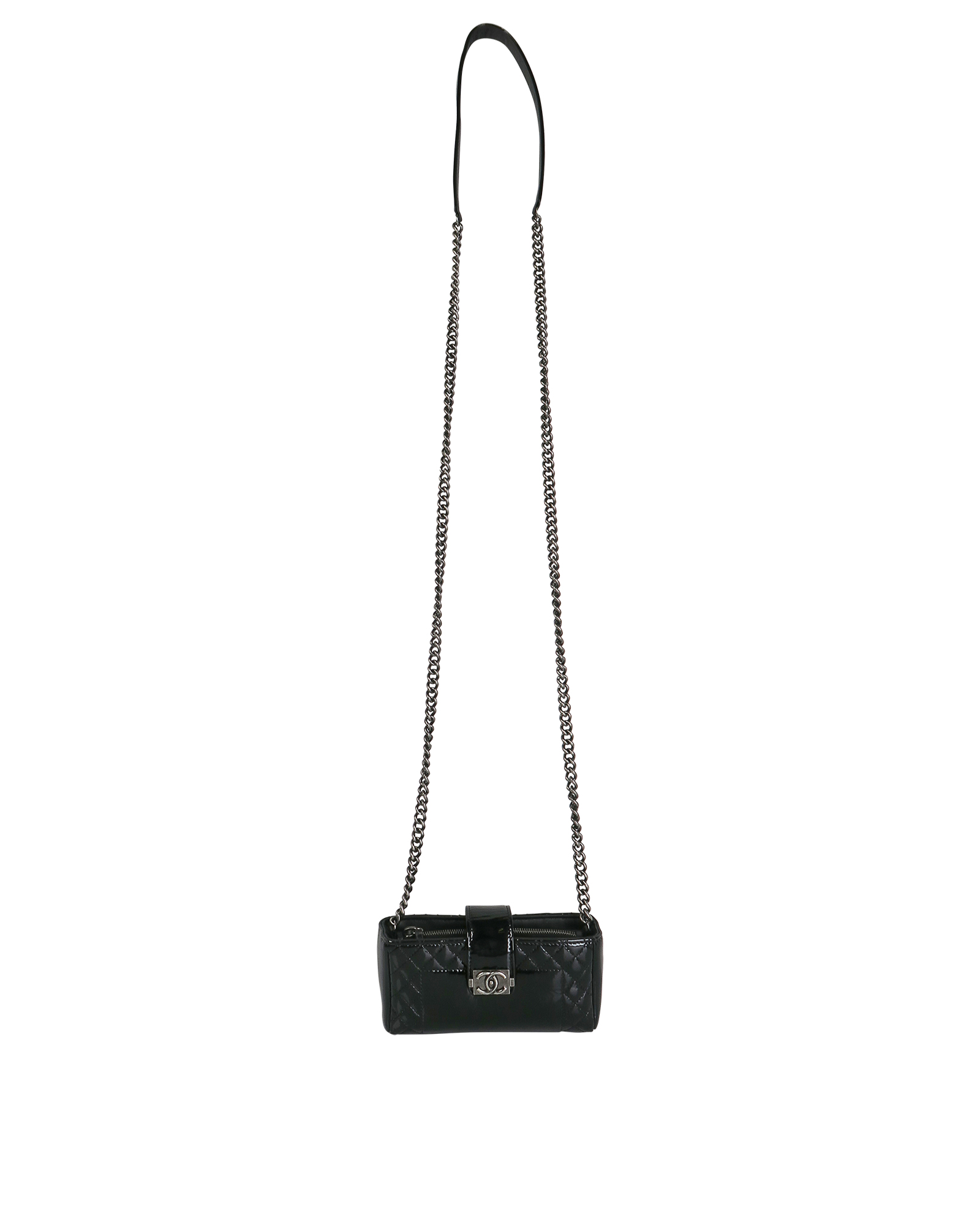 Chanel Black Patent Boy Reverso Mini Pochette Crossbody Bag at