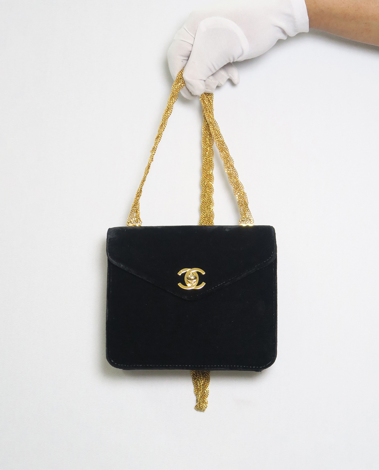 Velvet Chanel Black Evening Bag Velvet Chain CC Evening Bag