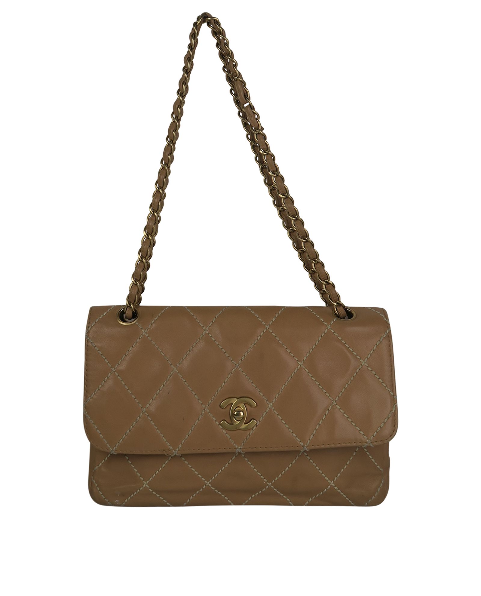 Brown Chanel Wild Stitch Lambskin Leather Shoulder Bag