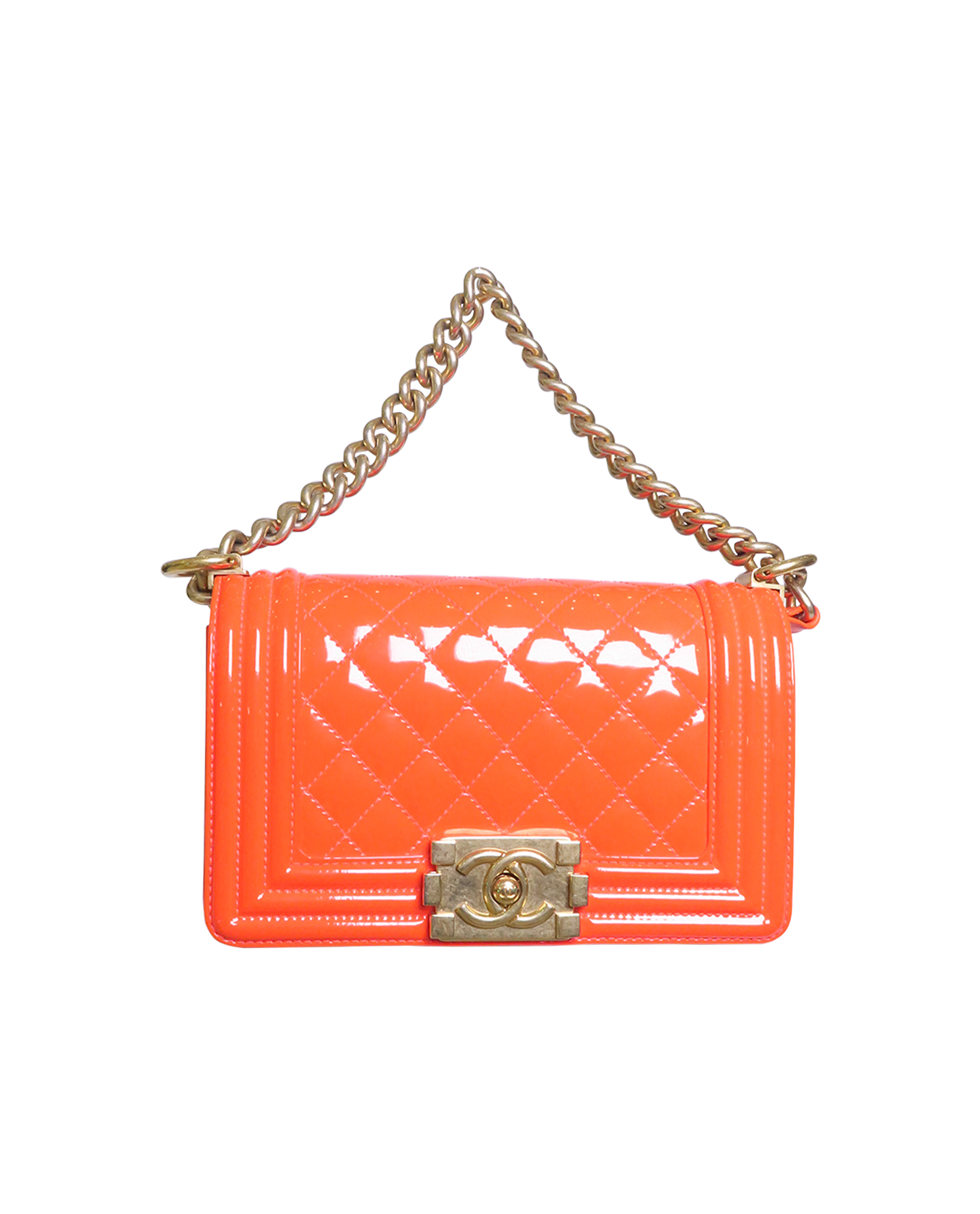 Small Orange Chanel Flap Bag Small Boy Bag, Chanel Designer
