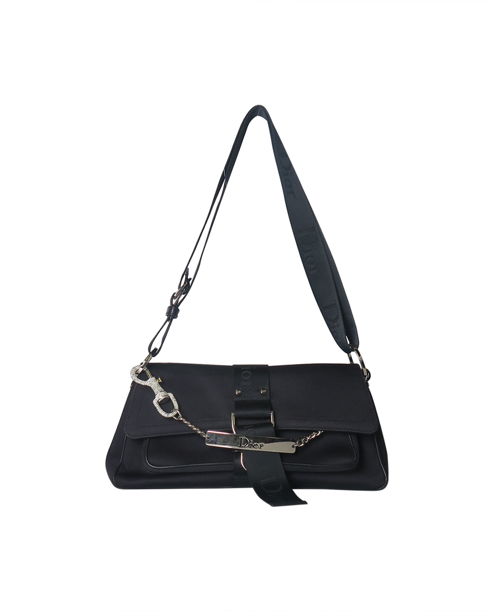 Dior Hardcore Vintage Black Jersey Handbag Bag With Crystals Chain