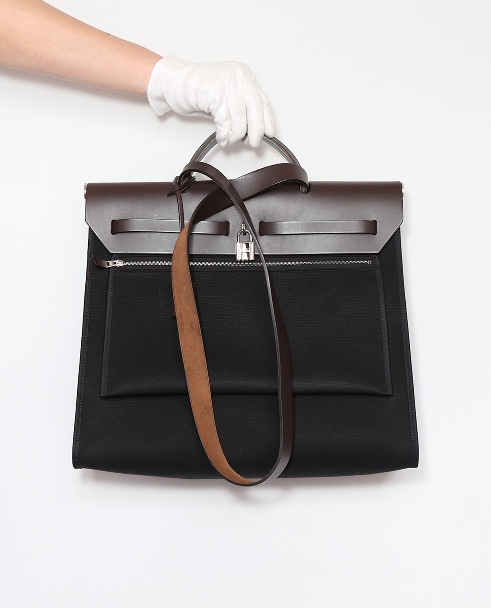 Hermes Ebene/Black Canvas and Leather Herbag Zip 39 Bag