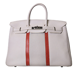 Hermes Club Birkin 35 White/gris Perle/sanguine Bag Auction