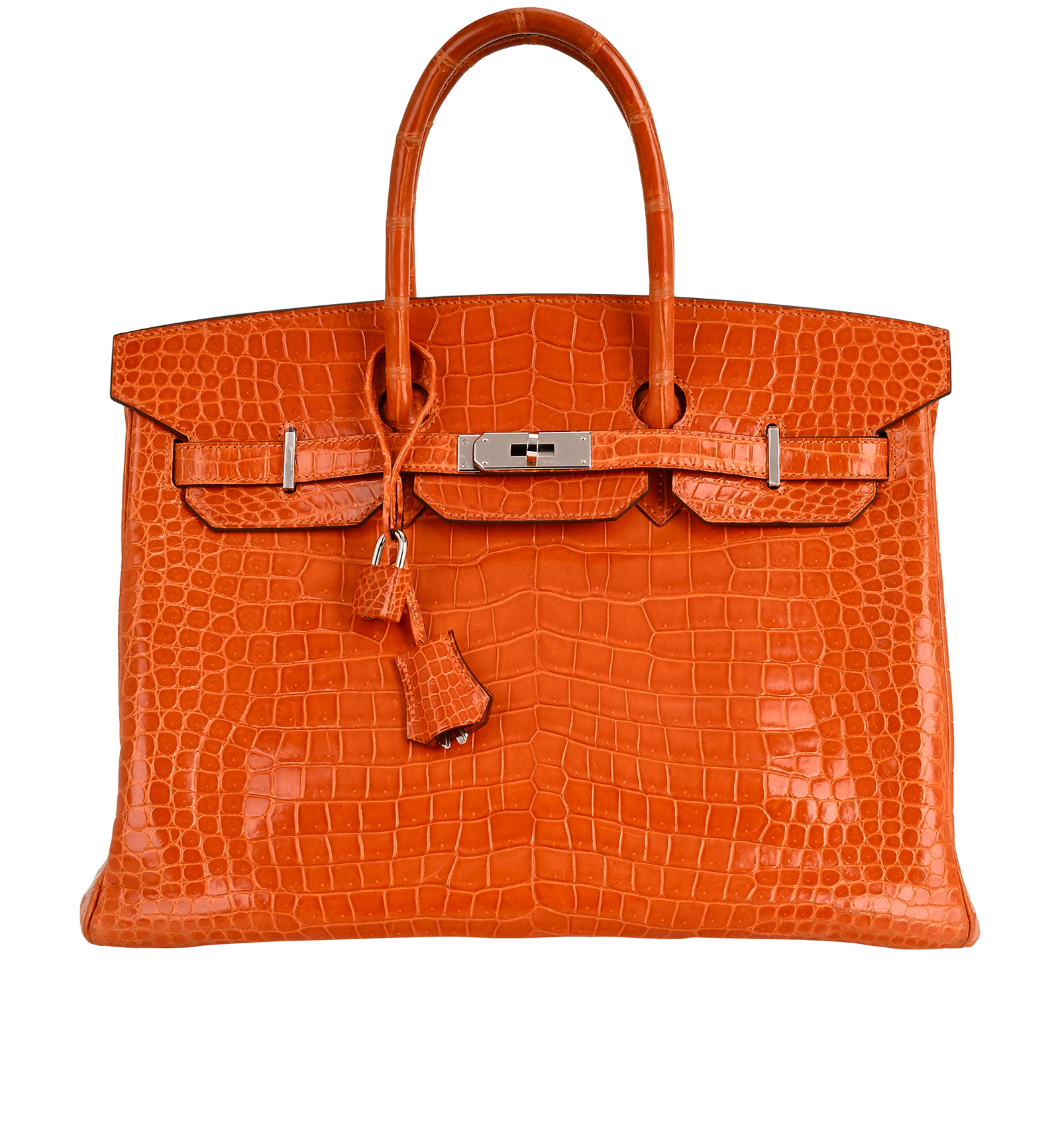 Birkin 35 In Shiny Crocodile Porosus Orange, Hermès Designer