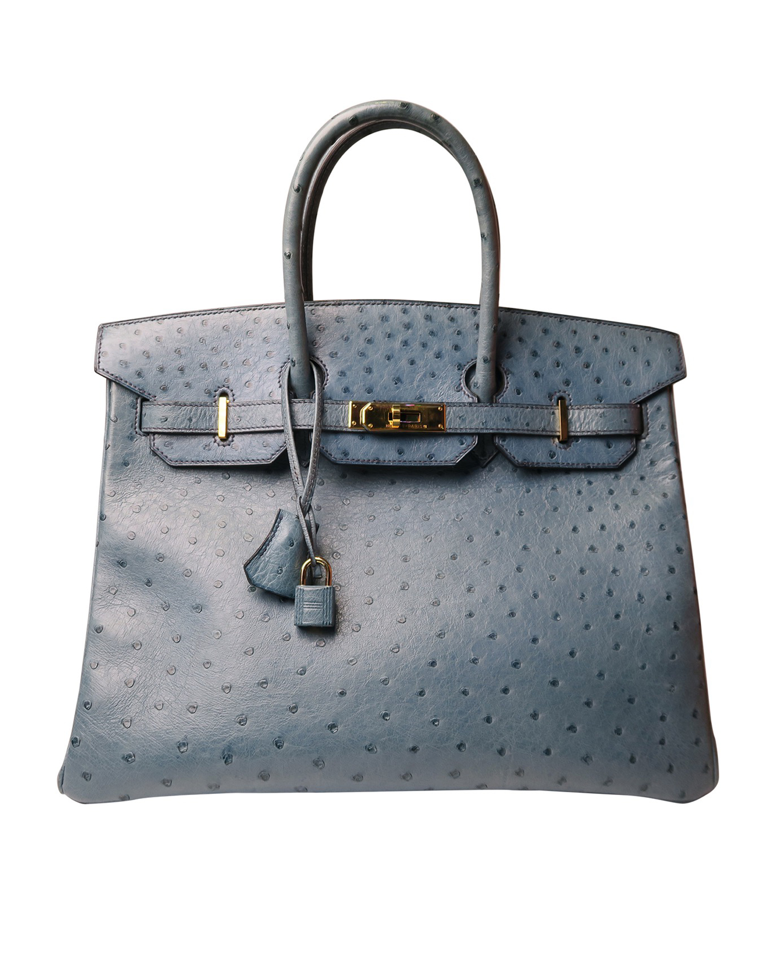 Hermes Birkin 35 Bleu Roi Ostrich Leather Handbag - Authentic Pre-Owned Designer Handbags