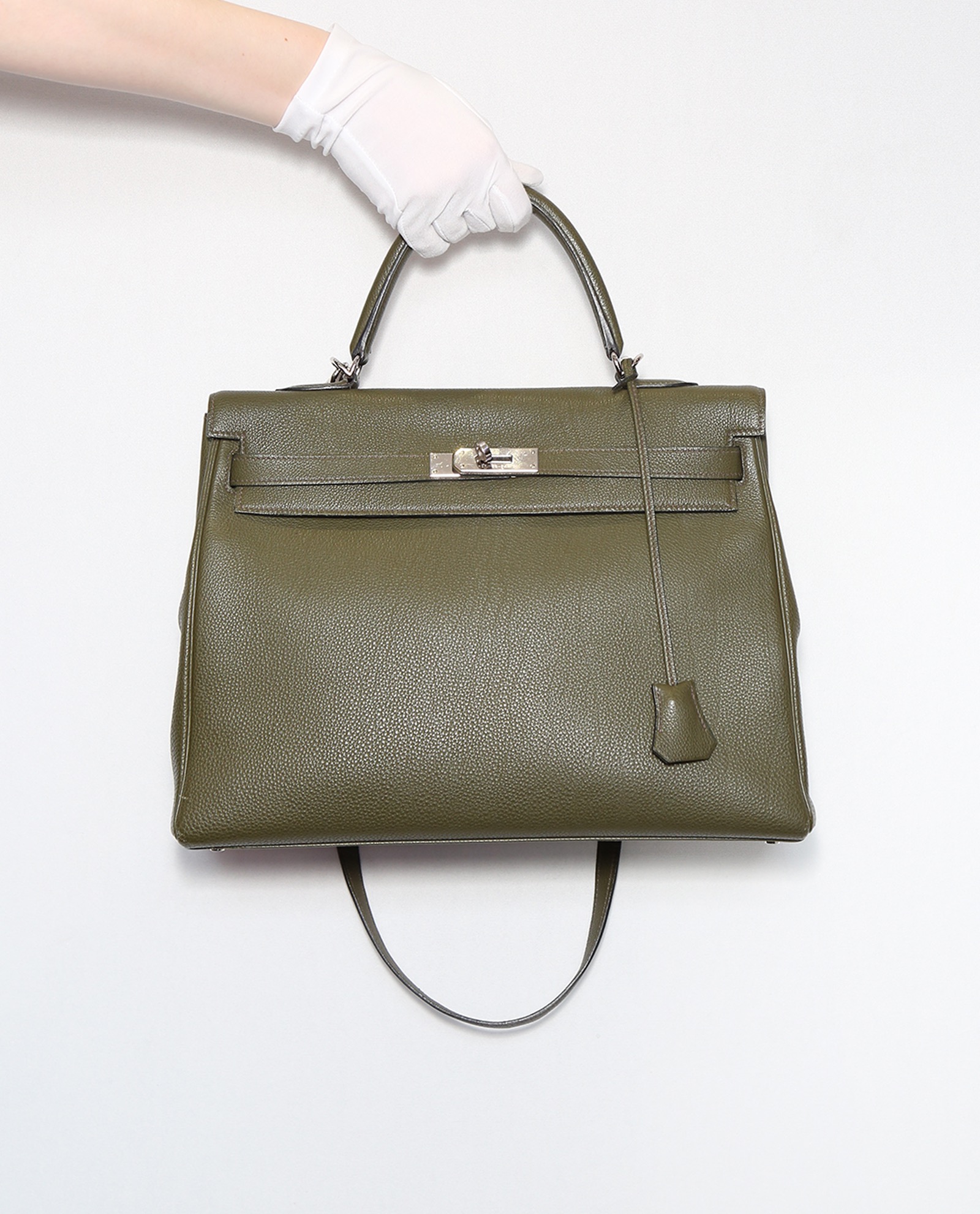 Hermes Kelly woman handbag Togo grainy leather 32cm olive green