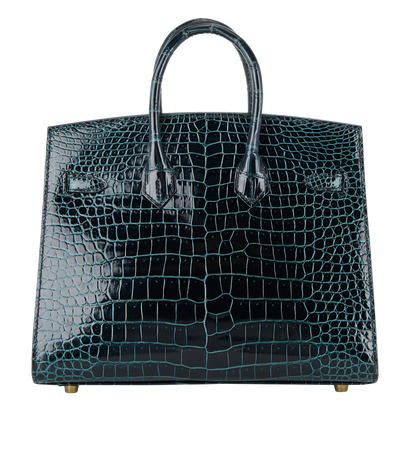 Pre-loved Birkin Sellier 25 in Vert Rousseau Porosus Crocodile - £37,500