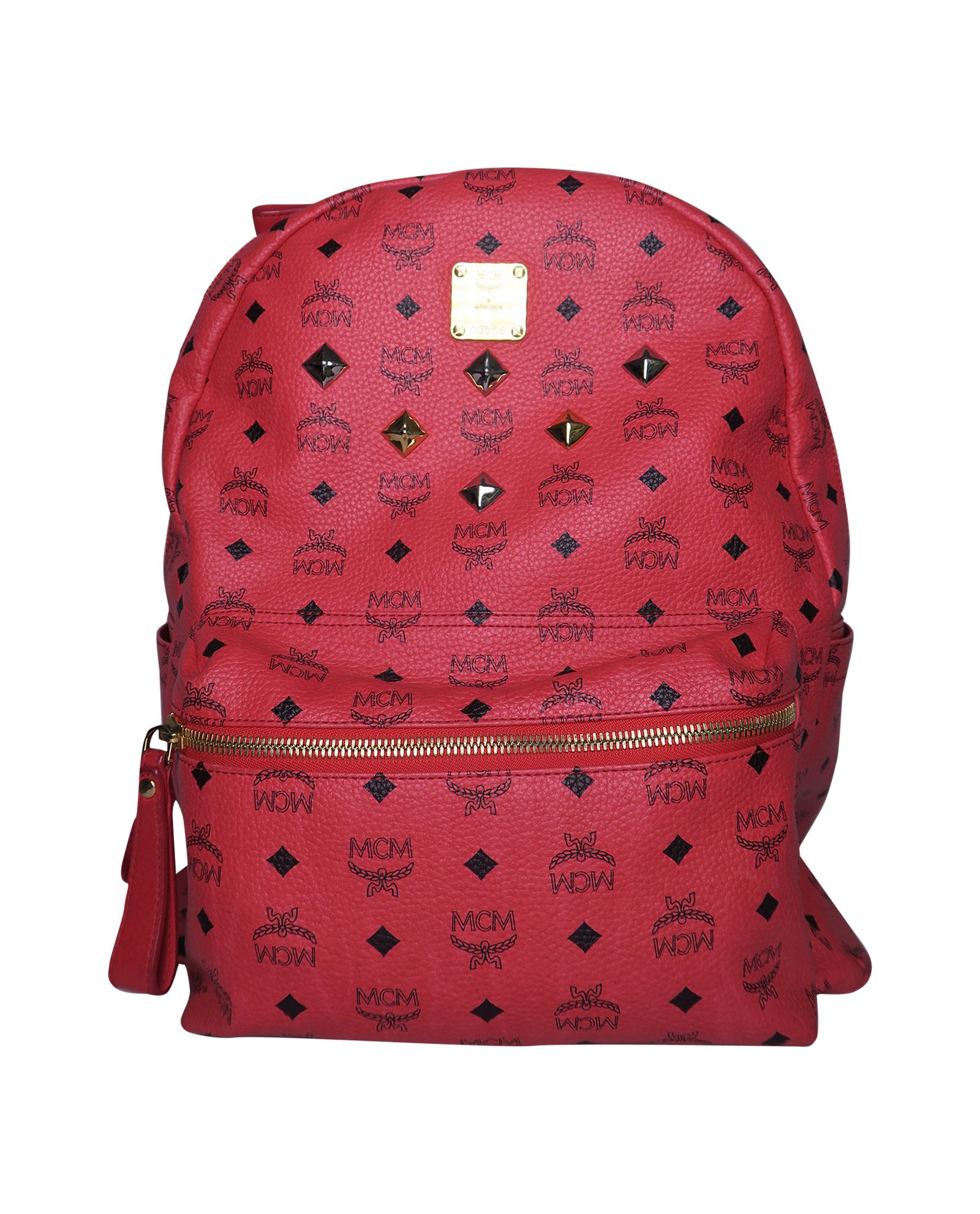 MCM Signature X-Mini Stark Backpack in Visetos Print in Red MCM Stark Backpack Visetos White Logo Medium Ruby Red in  main image 4